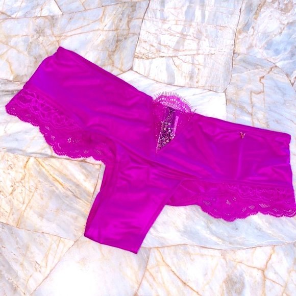 New VERY SEXY Micro Lace Inset Cheeky Bikini Satin Silky Pink Panty XS - Picture 3 of 9